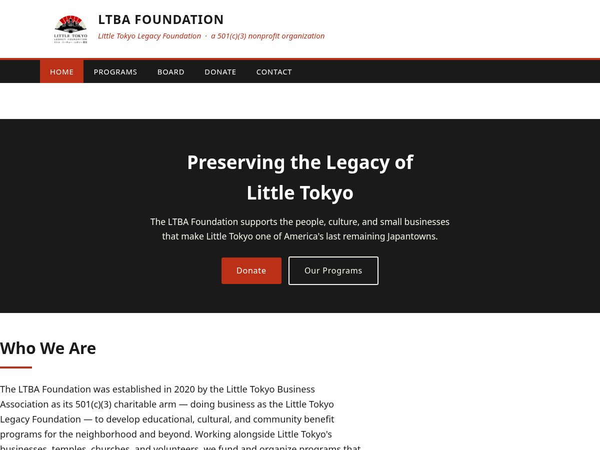 Landing-page snapshot of littletokyolegacyfoundation.org