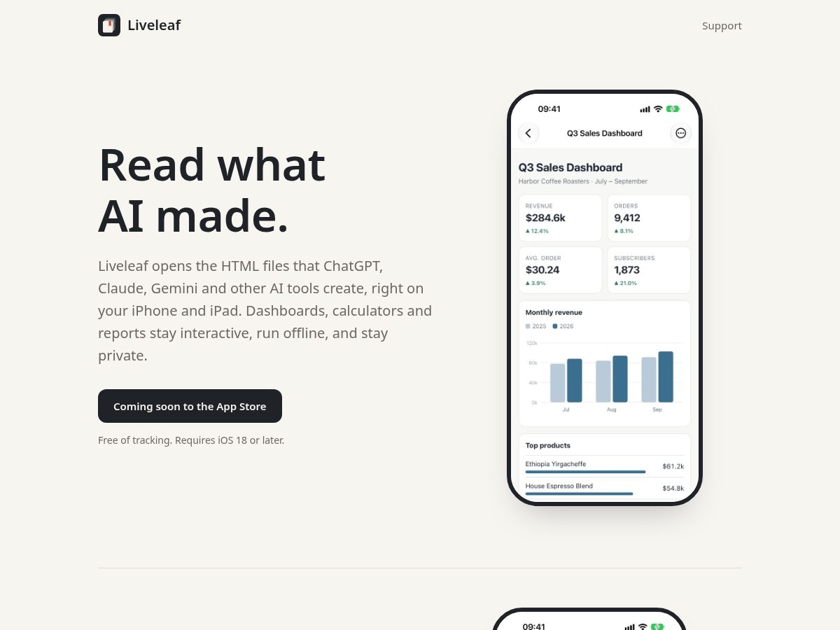 Landing-page snapshot of liveleaf.app