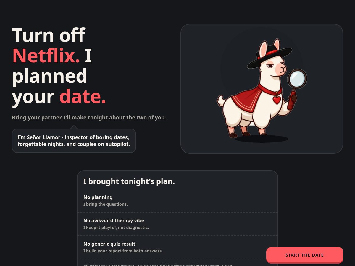 Landing-page snapshot of llamor.com