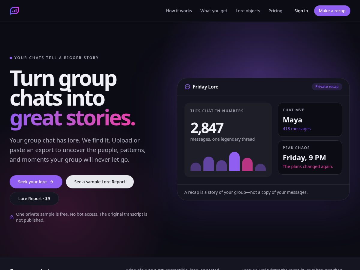Landing-page snapshot of loreseek.app
