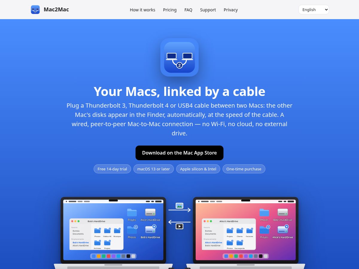 Landing-page snapshot of mac2mac.app