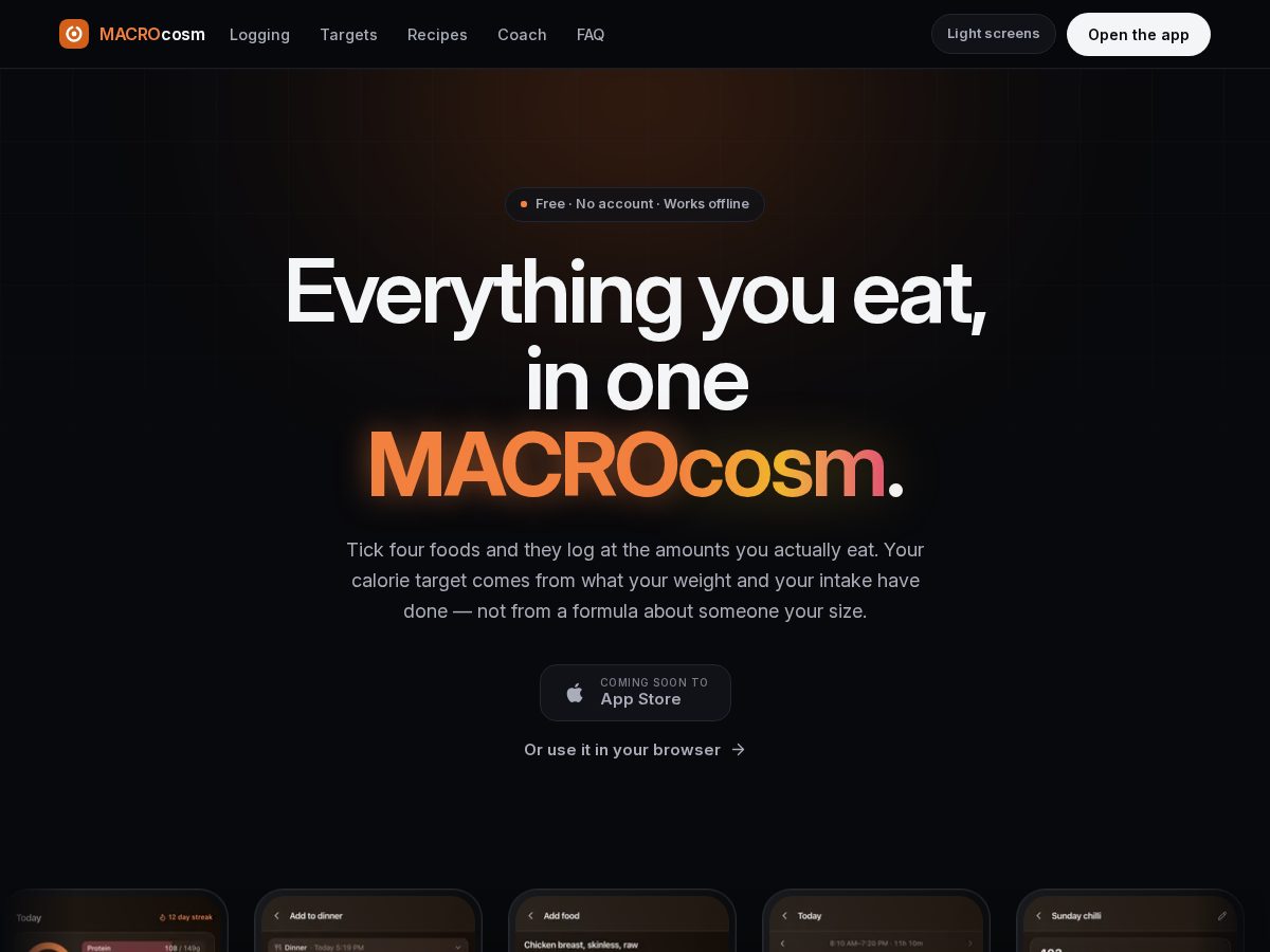 Landing-page snapshot of macrocosm.fitness