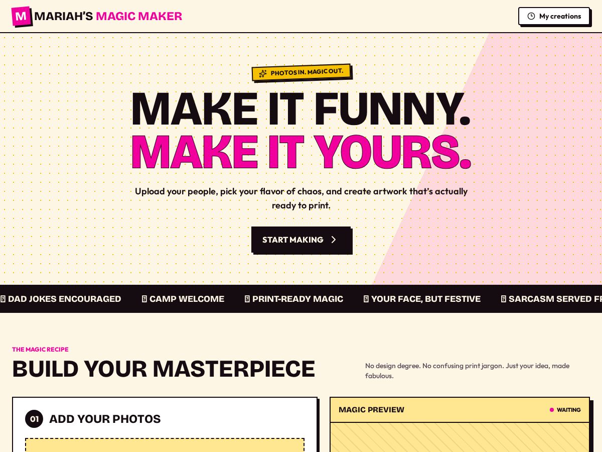 Landing-page snapshot of mariahsmagicmaker.com
