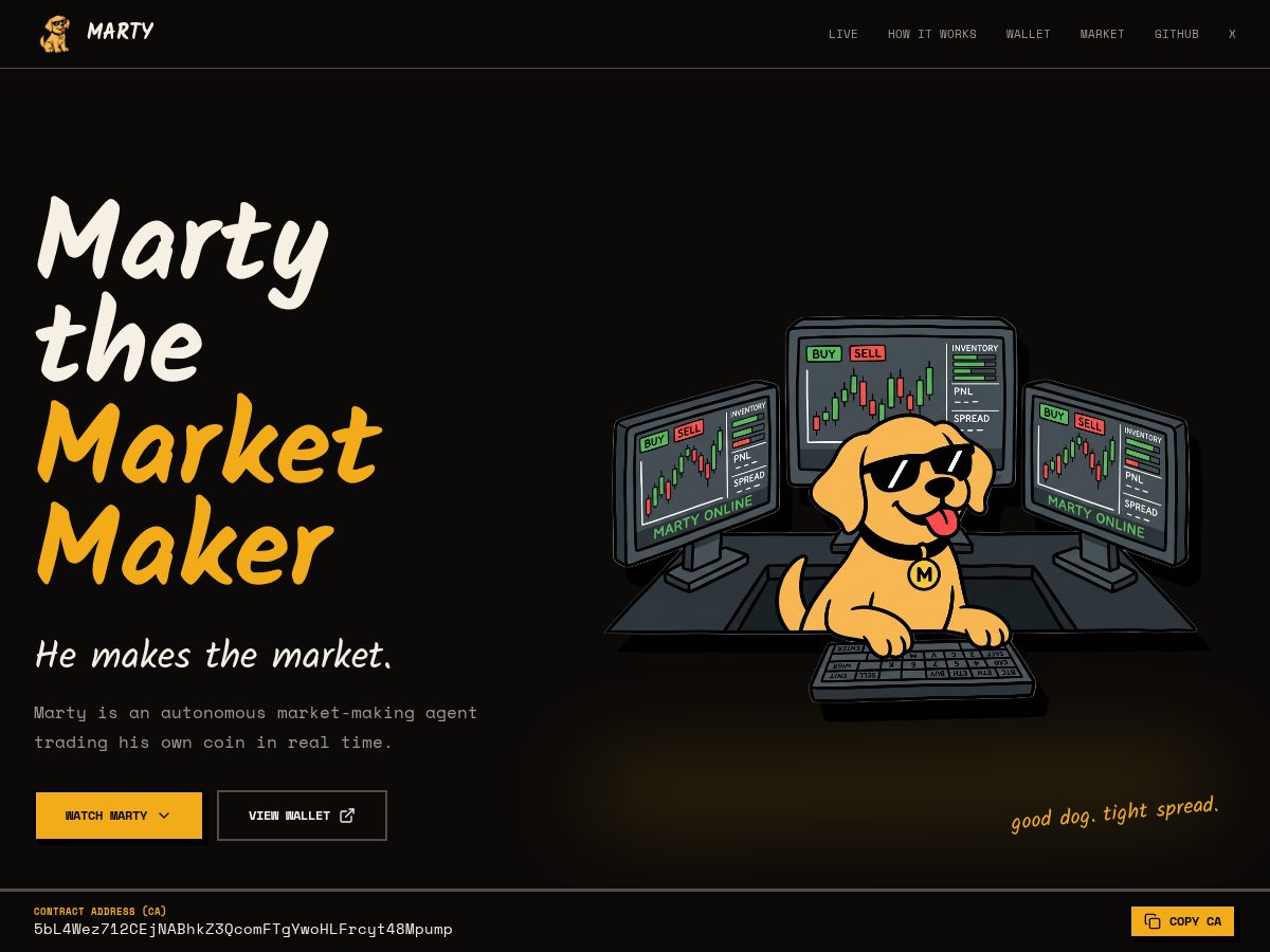 Landing-page snapshot of martymarketmaker.fun