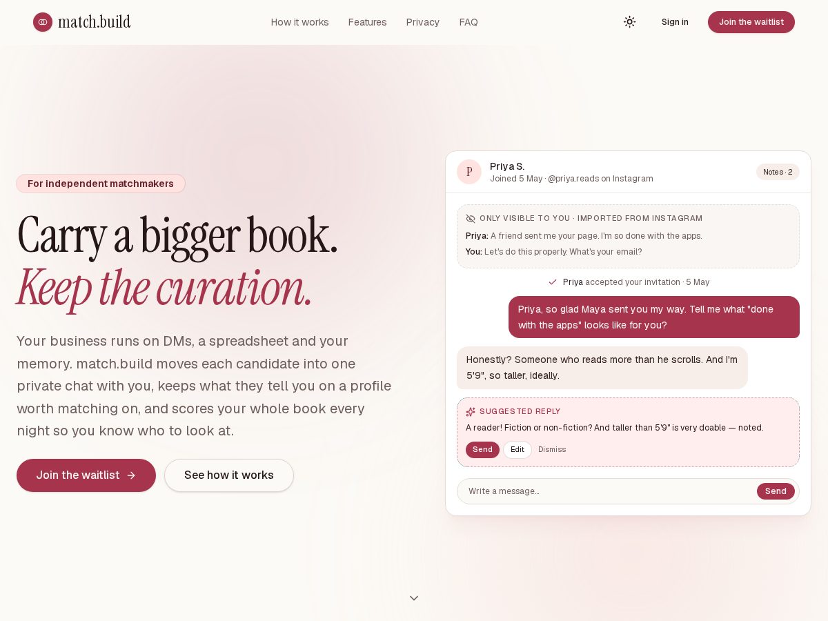 Landing-page snapshot of match.build