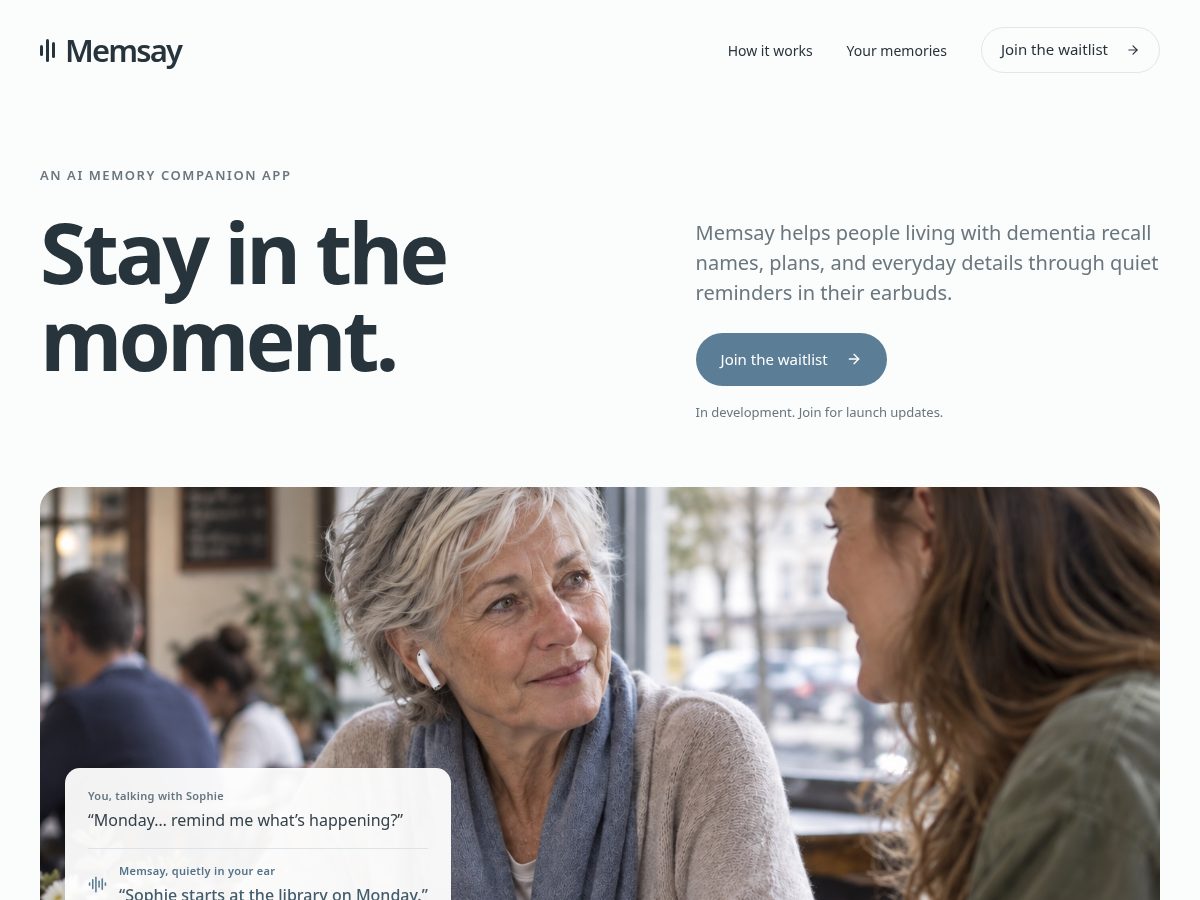 Landing-page snapshot of memsay.com