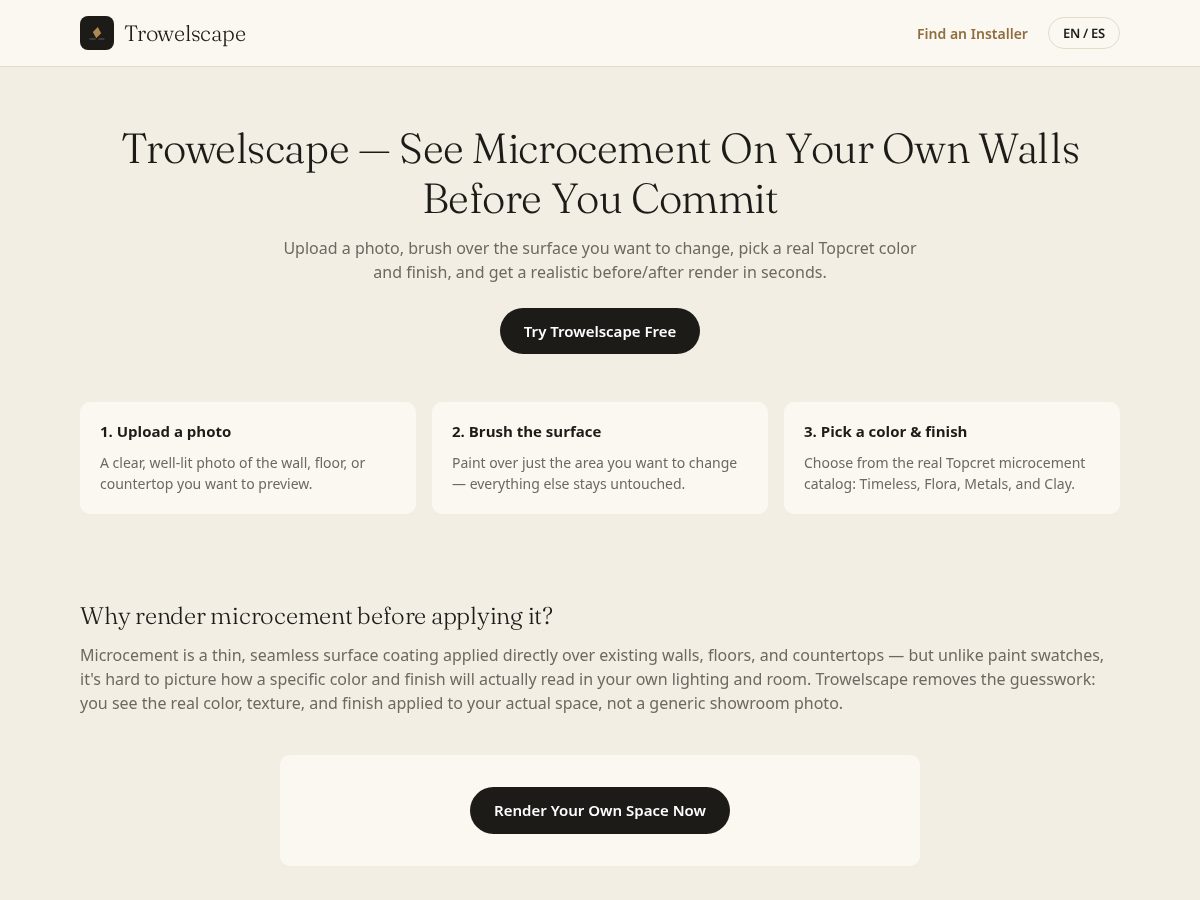 Landing-page snapshot of microcementrendering.com