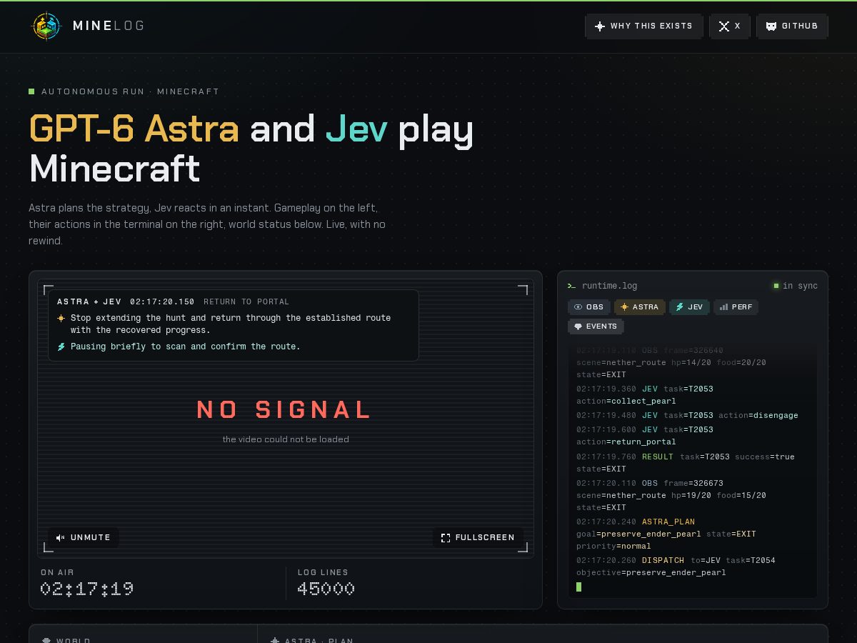 Landing-page snapshot of minelog.xyz