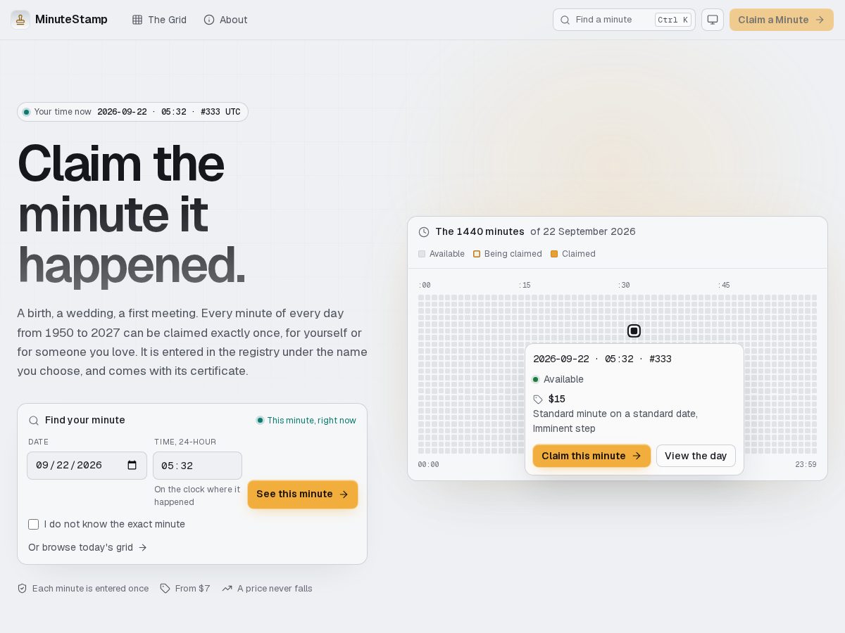 Landing-page snapshot of minutestamp.com