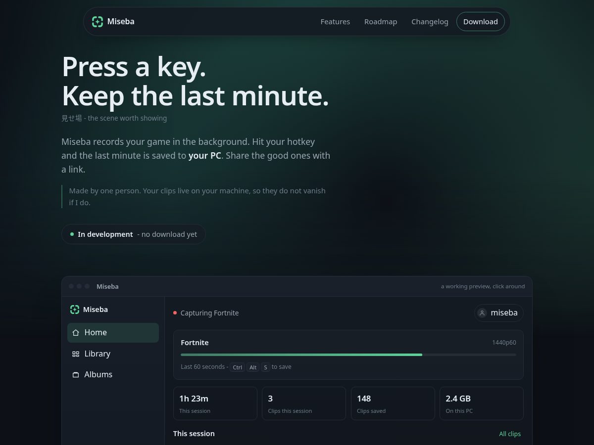 Landing-page snapshot of miseba.lol