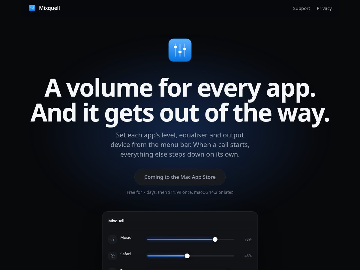 Landing-page snapshot of mixquell.app