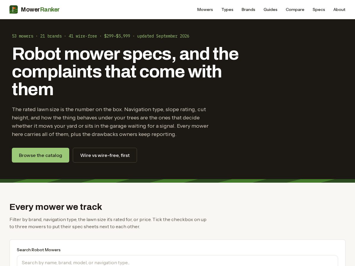 Landing-page snapshot of mowerranker.com