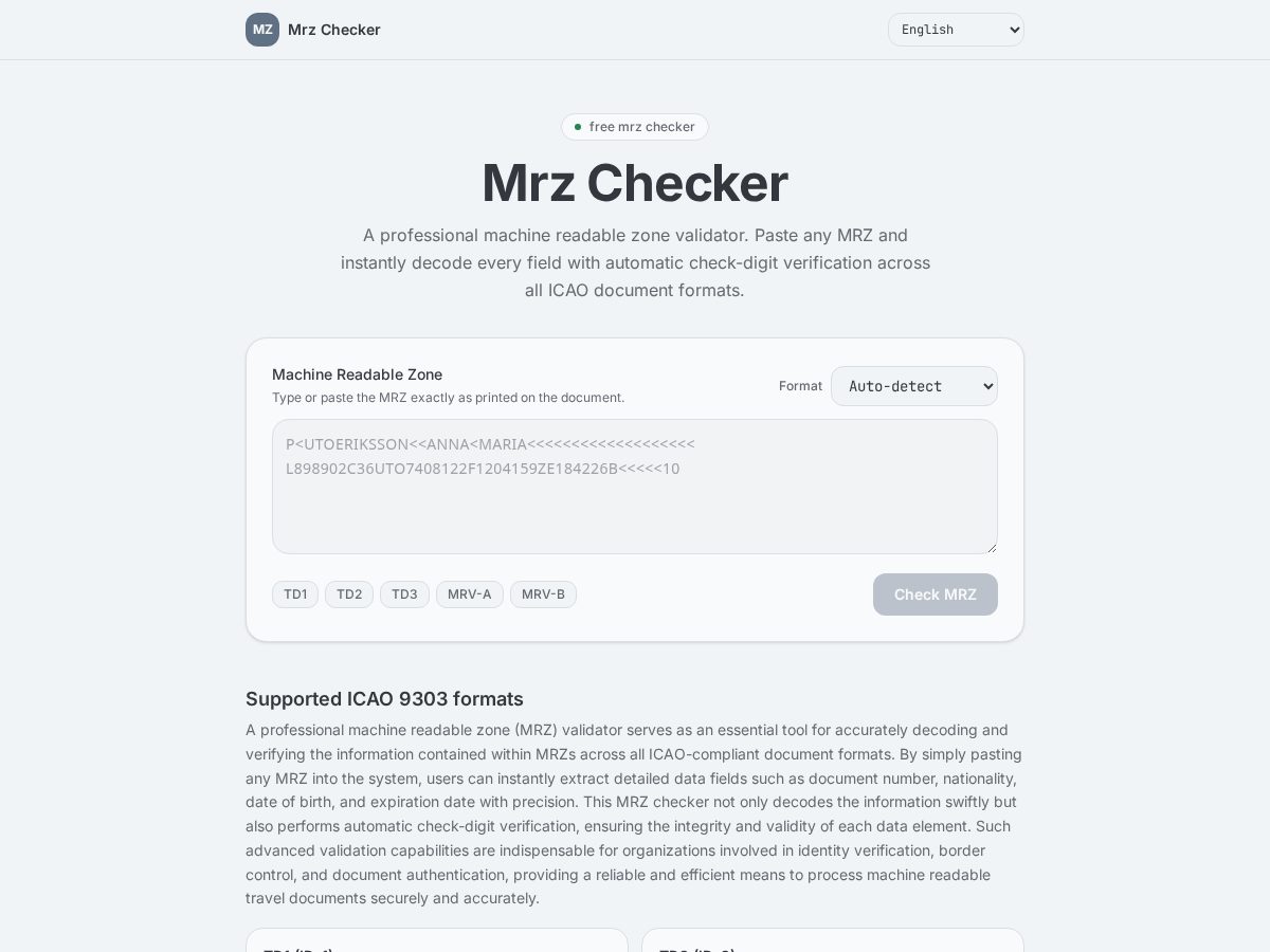 Landing-page snapshot of mrzchecker.net