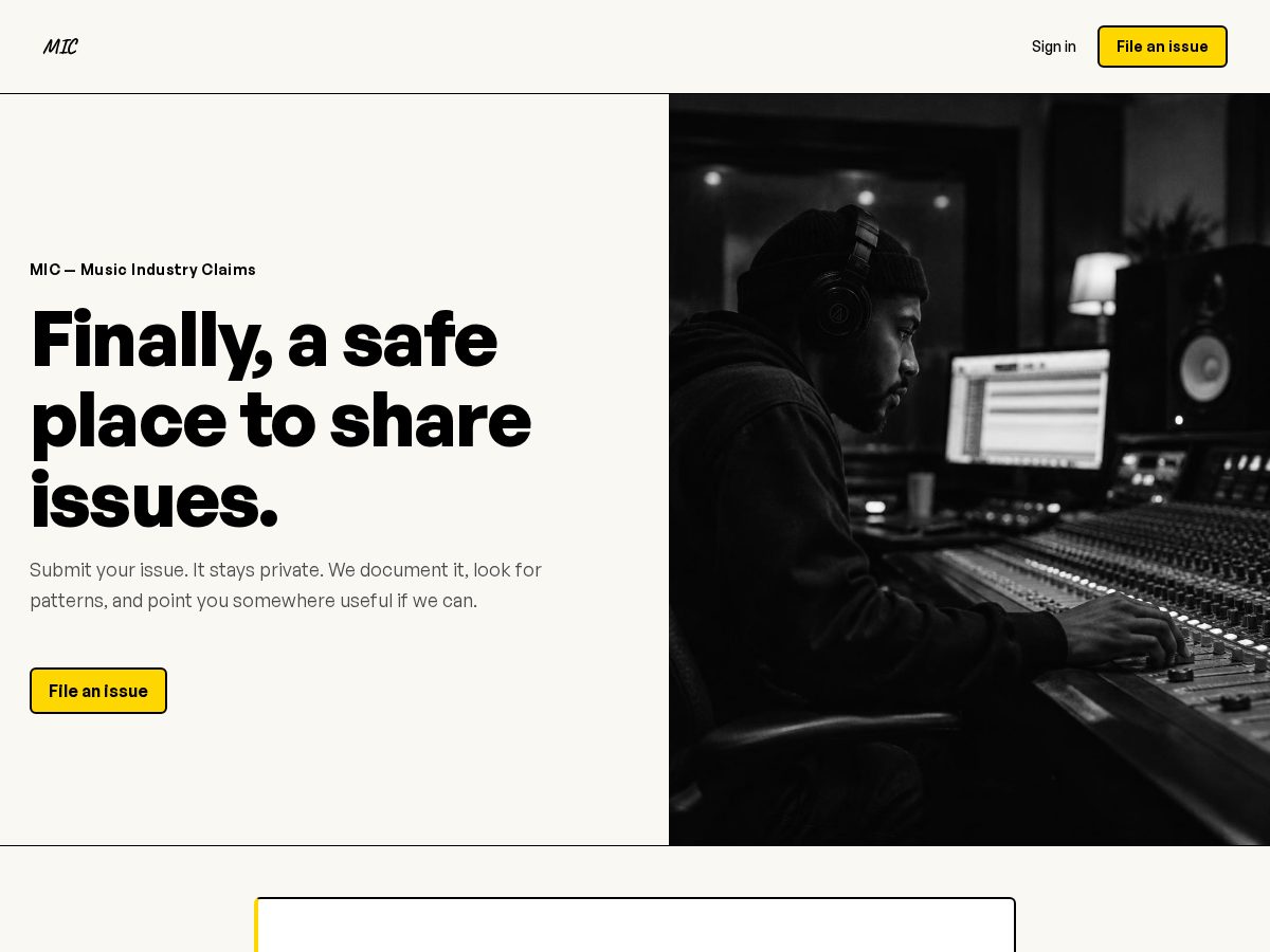 Landing-page snapshot of musicclaims.org