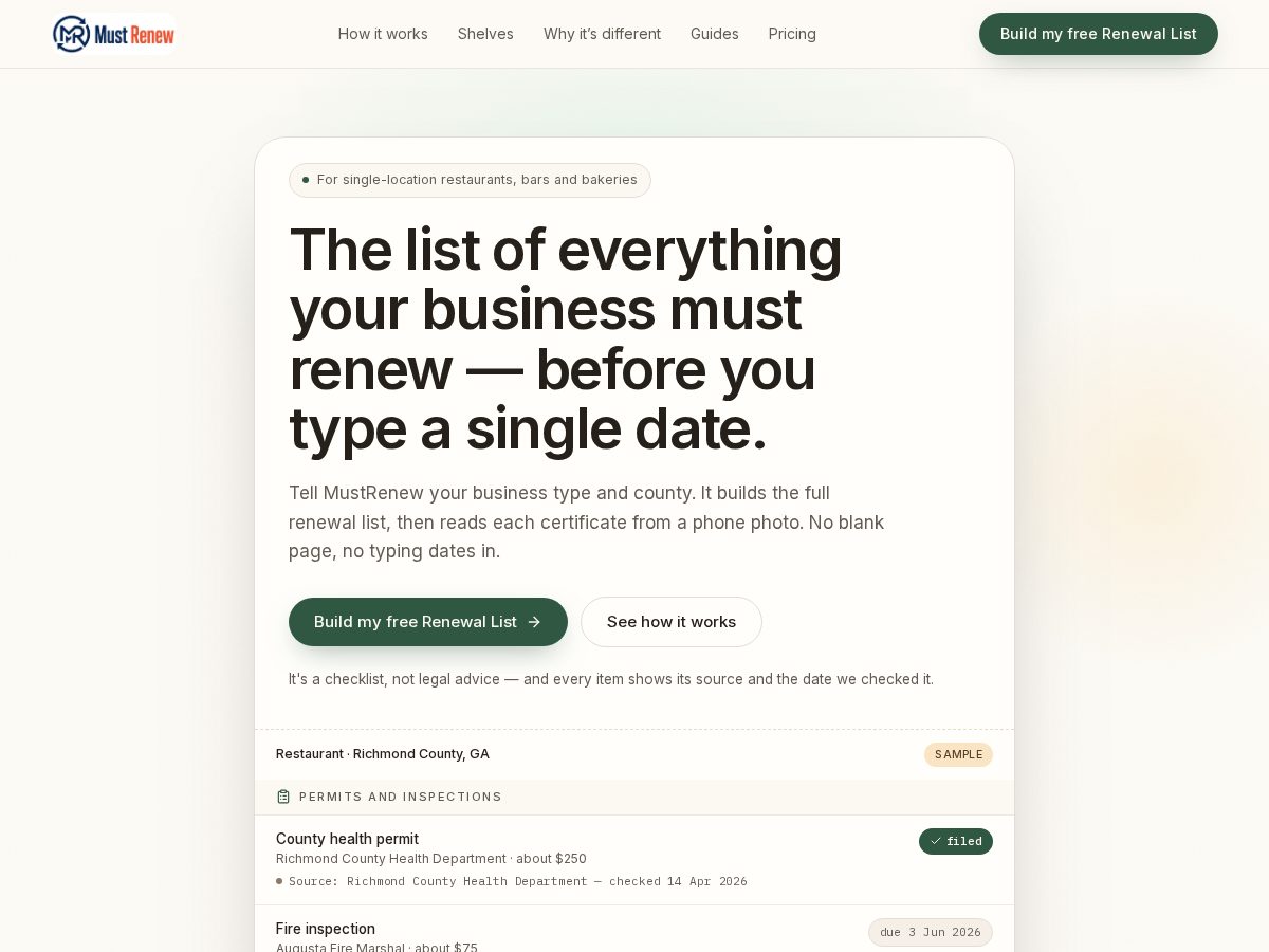 Landing-page snapshot of mustrenew.app