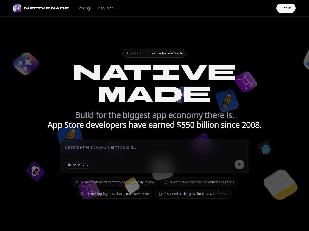 Landing-page snapshot of nativemade.app