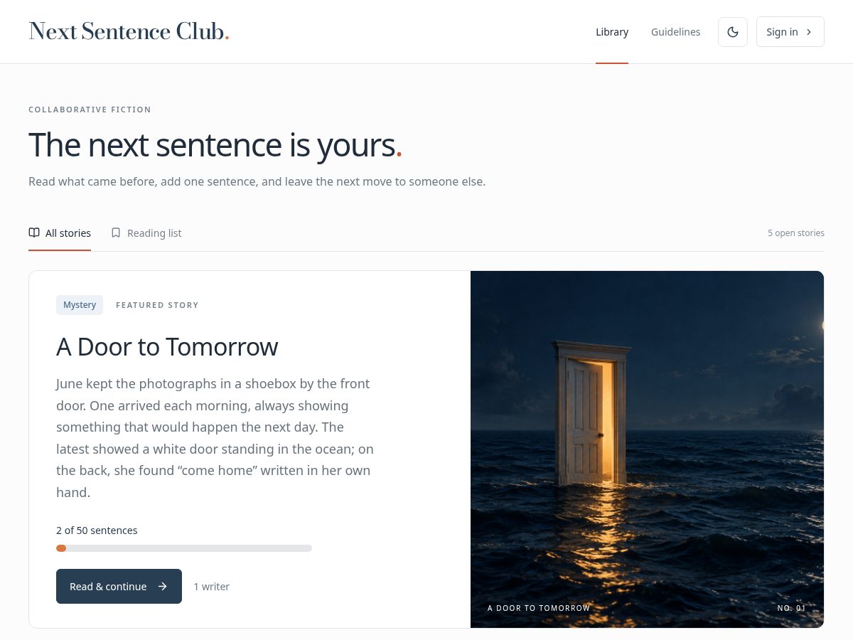 Landing-page snapshot of nextsentence.club