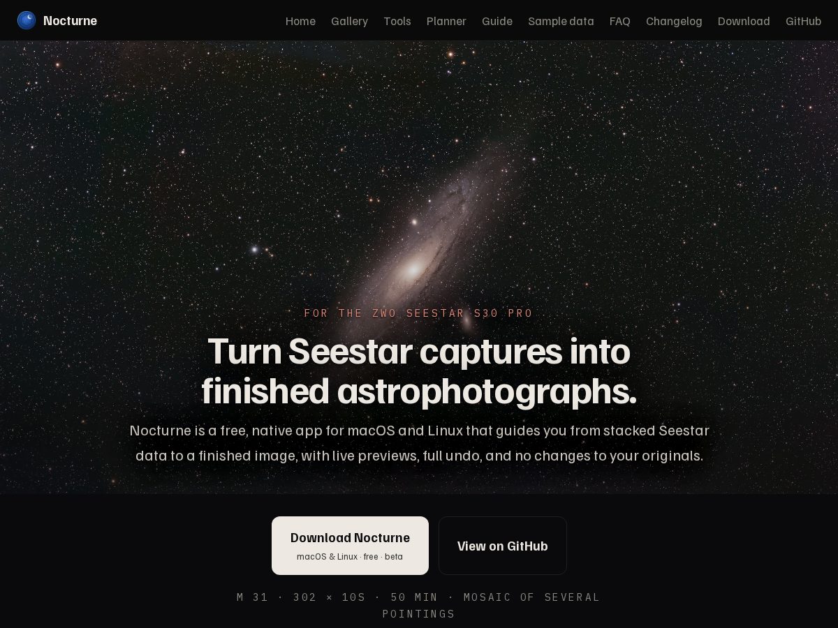 Landing-page snapshot of nocturneastro.com