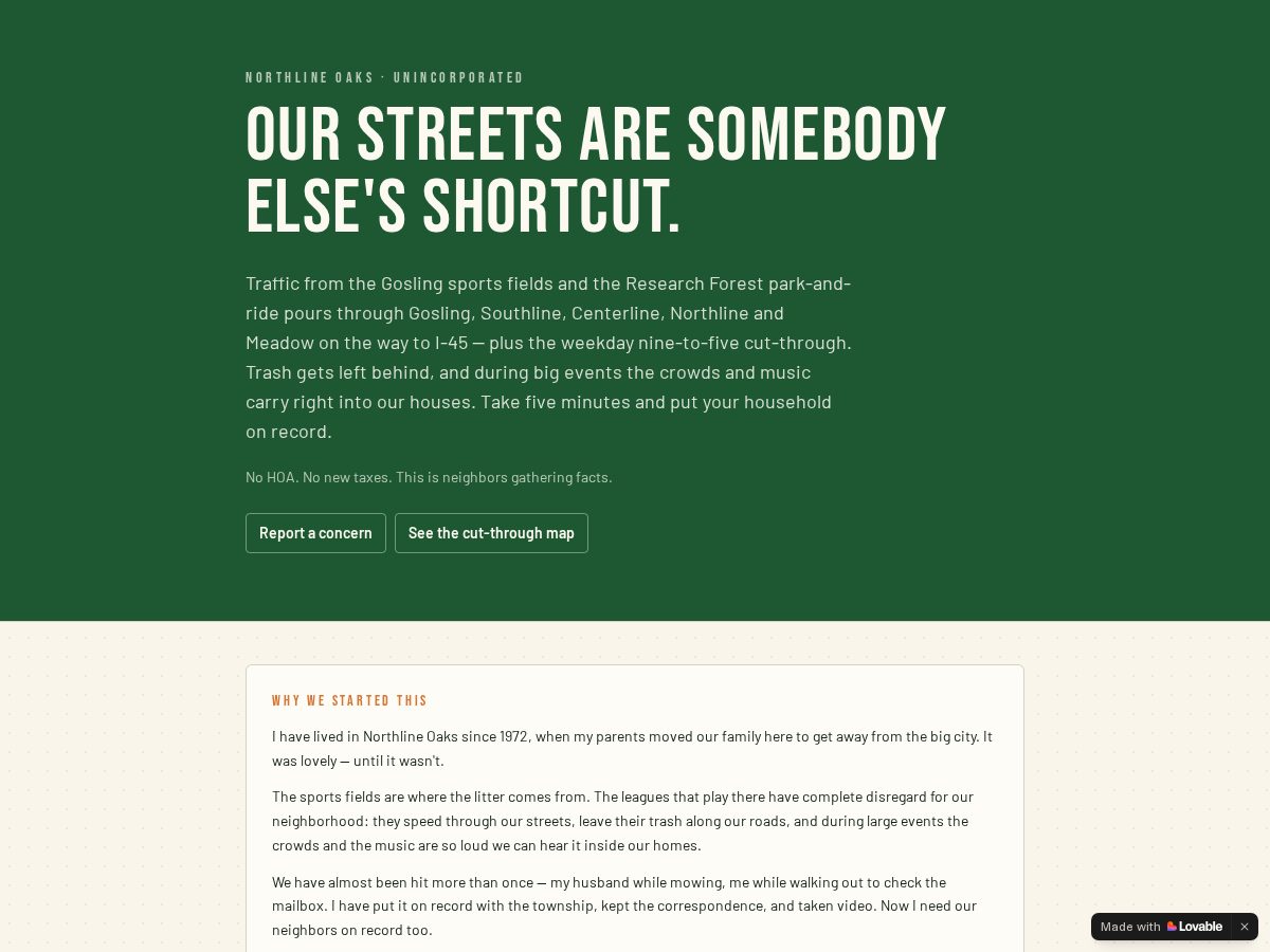 Landing-page snapshot of northlineoaks.org