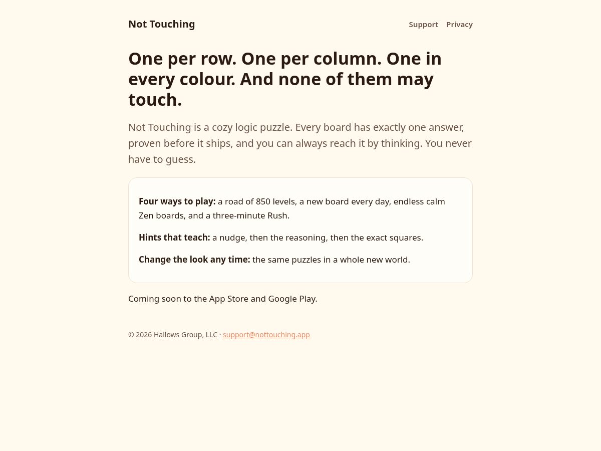 Landing-page snapshot of nottouching.app