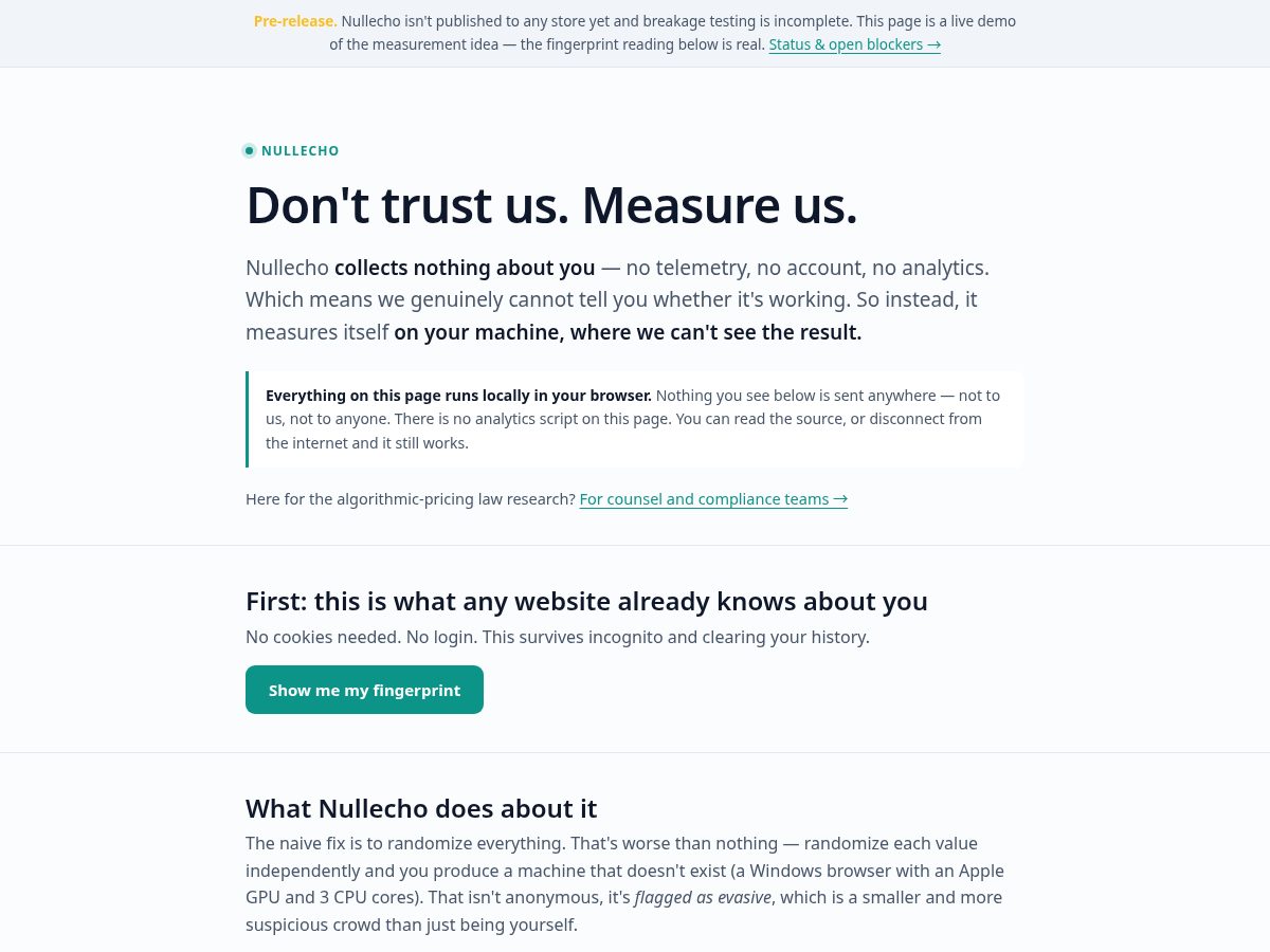 Landing-page snapshot of nullecho.org