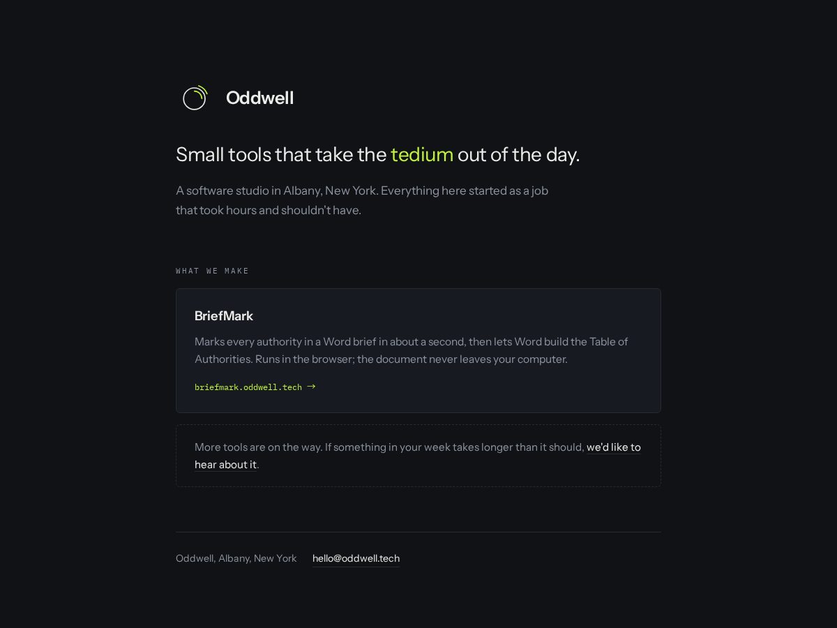 Landing-page snapshot of oddwell.tech