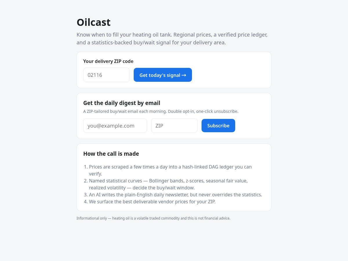 Landing-page snapshot of oilcast.app