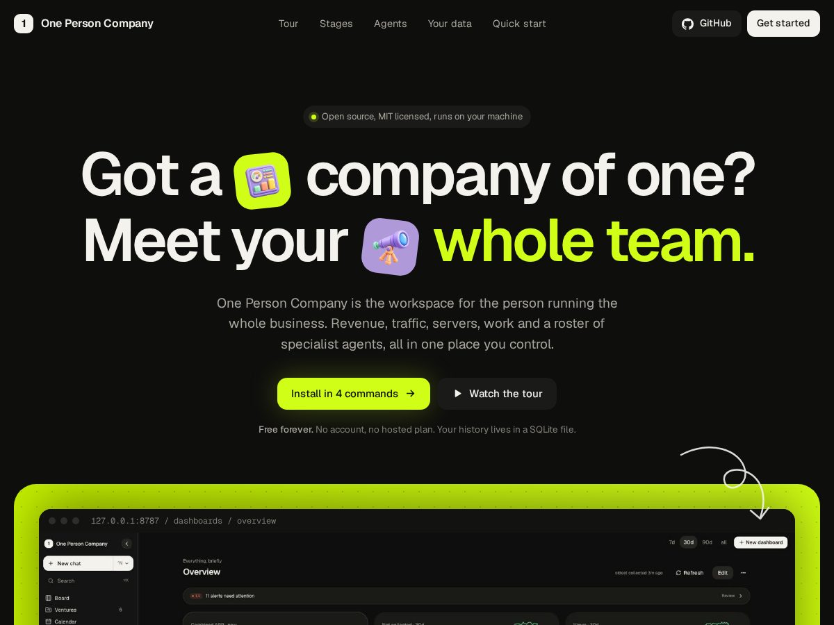 Landing-page snapshot of onepersoncompany.biz