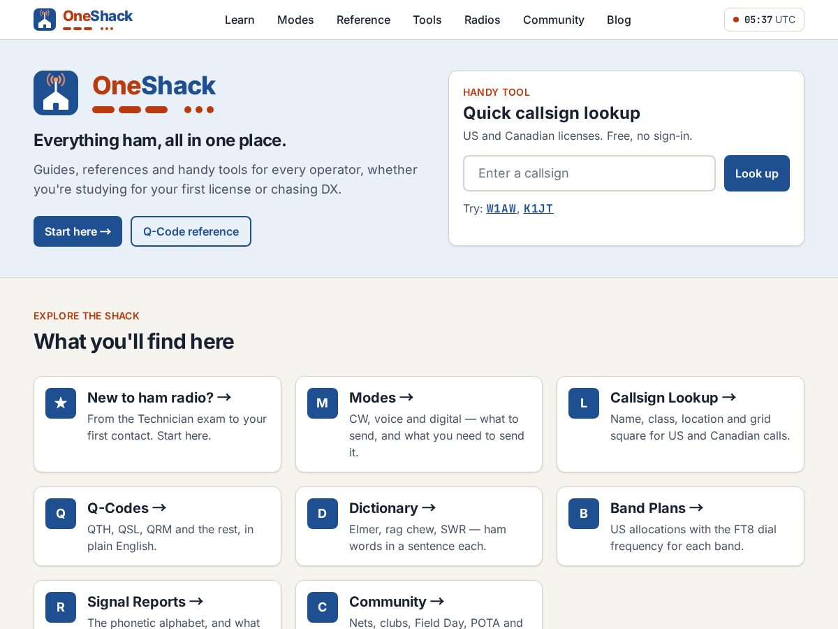 Landing-page snapshot of oneshack.org