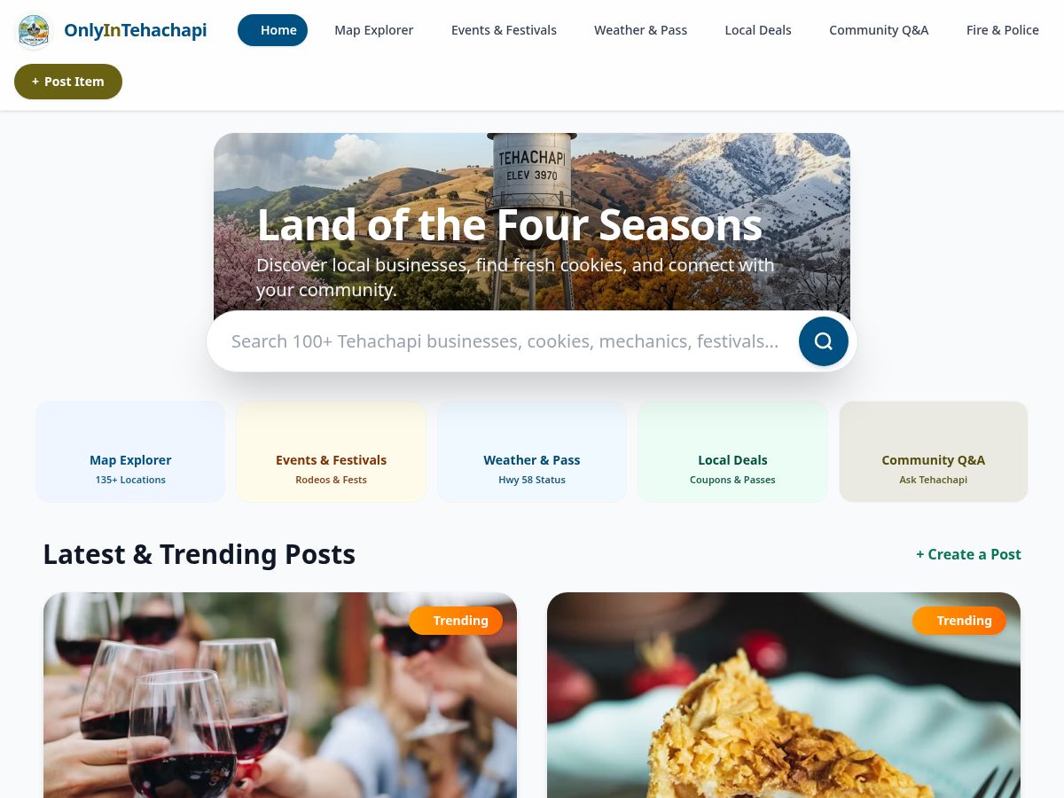 Landing-page snapshot of onlytehachapi.com
