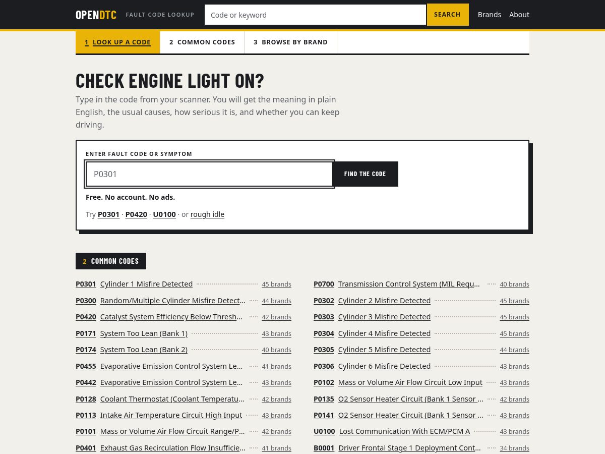 Landing-page snapshot of opendtc.net