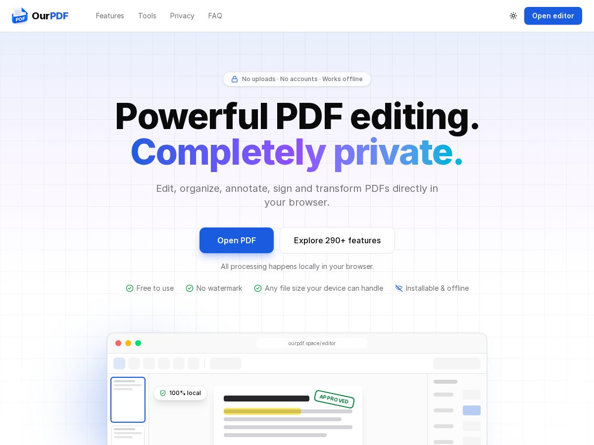 Landing-page snapshot of ourpdf.space