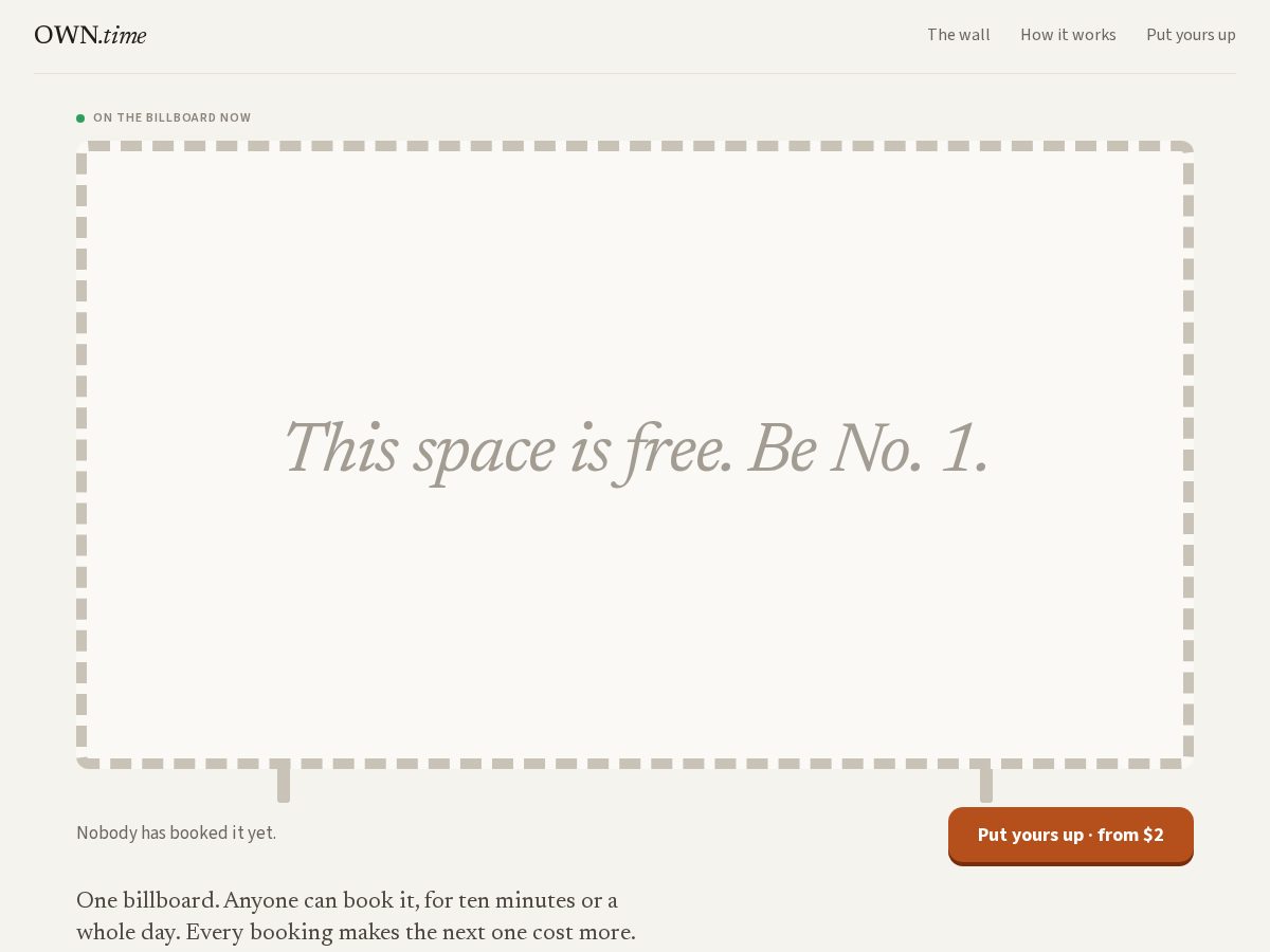 Landing-page snapshot of owntime.fun
