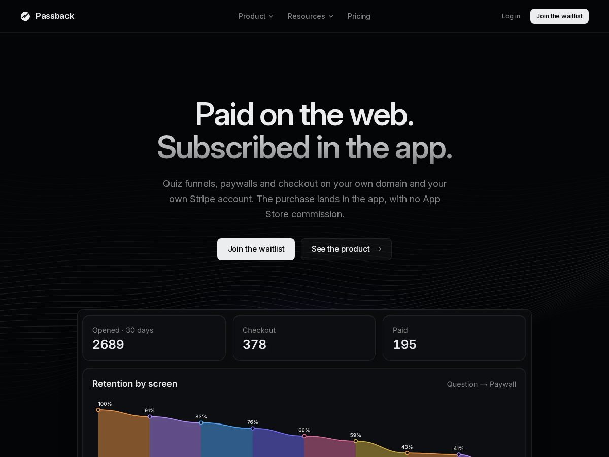 Landing-page snapshot of passback.app