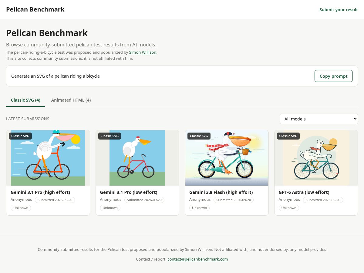 Landing-page snapshot of pelicanbenchmark.com