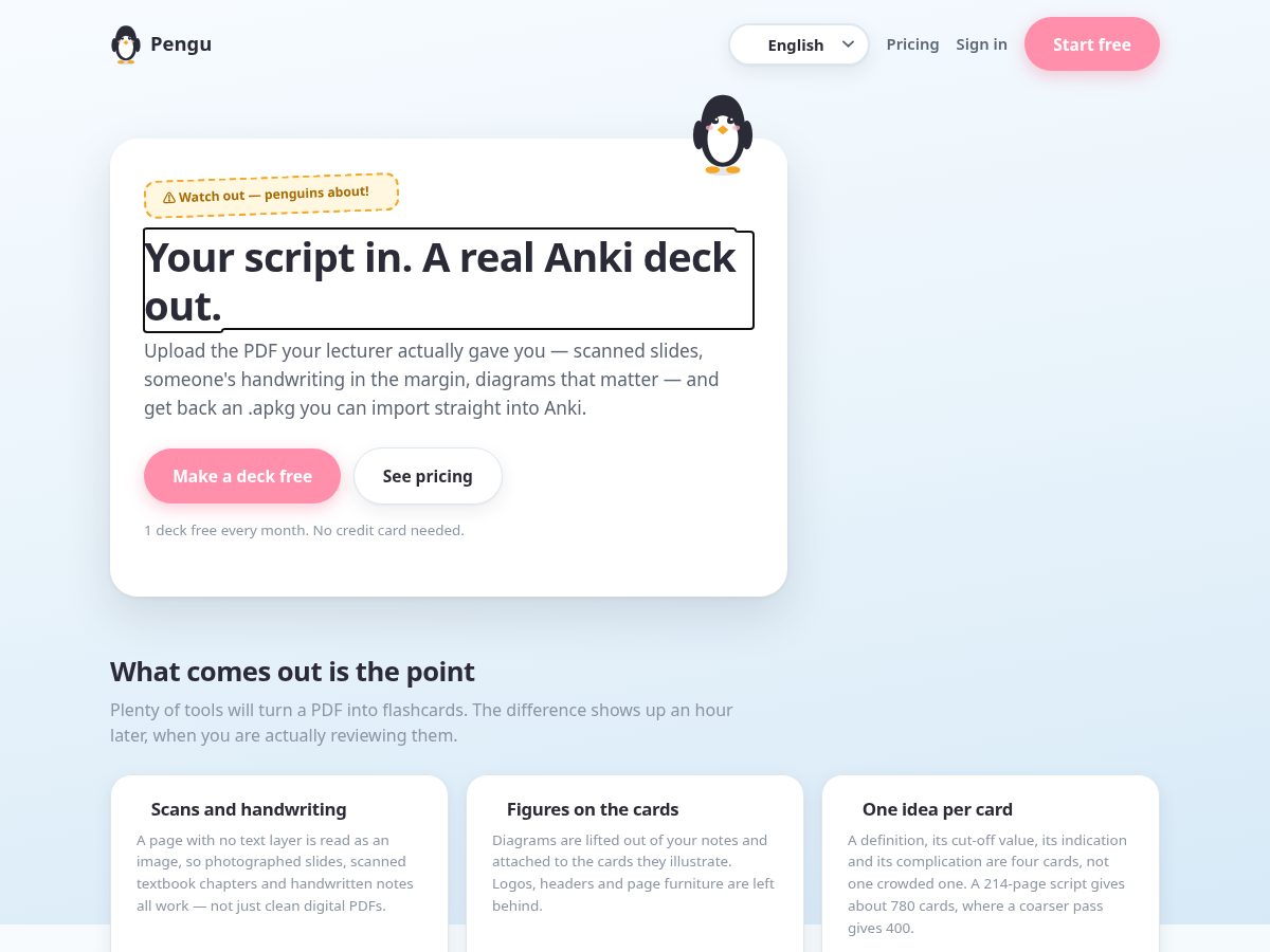 Landing-page snapshot of pengu-cards.com