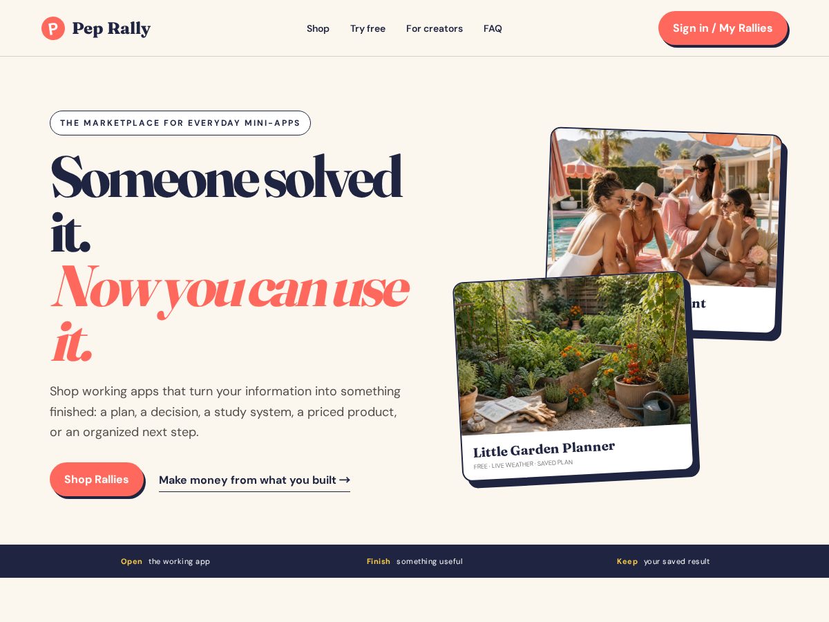Landing-page snapshot of peprally.fun