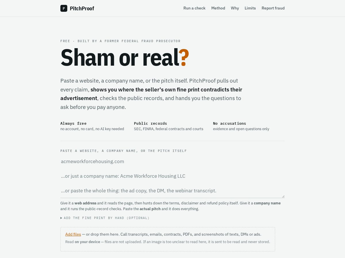 Landing-page snapshot of pitchproof.org
