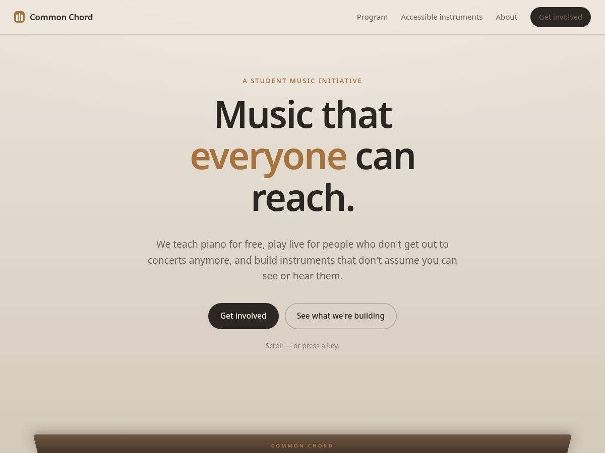 Landing-page snapshot of playcommonchords.com
