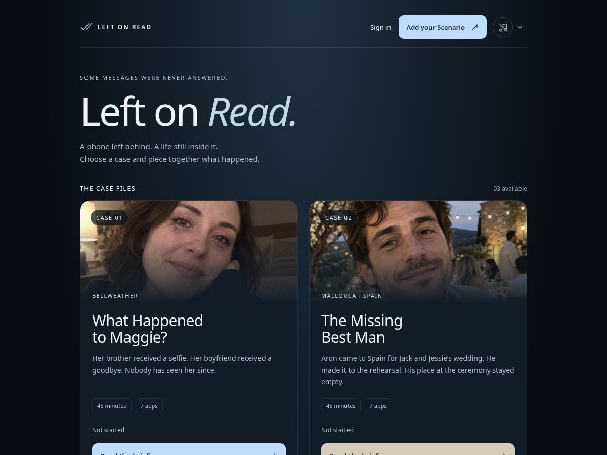 Landing-page snapshot of playleftonread.com