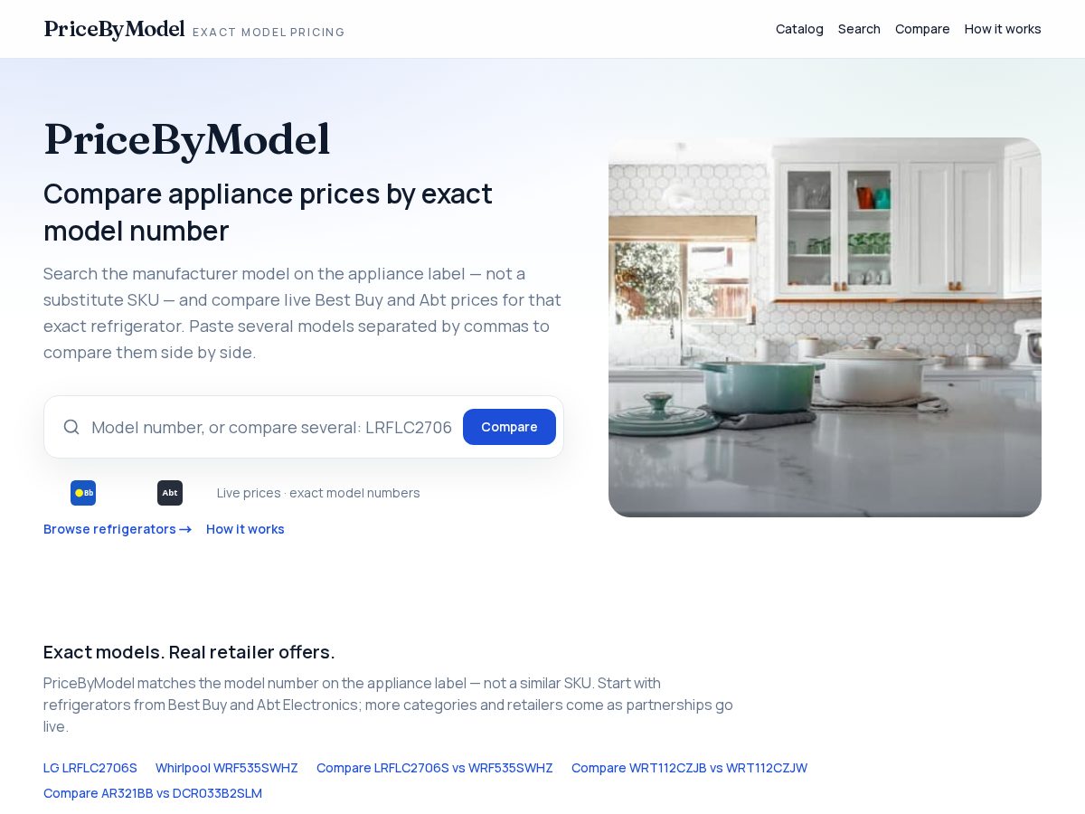 Landing-page snapshot of pricebymodel.com