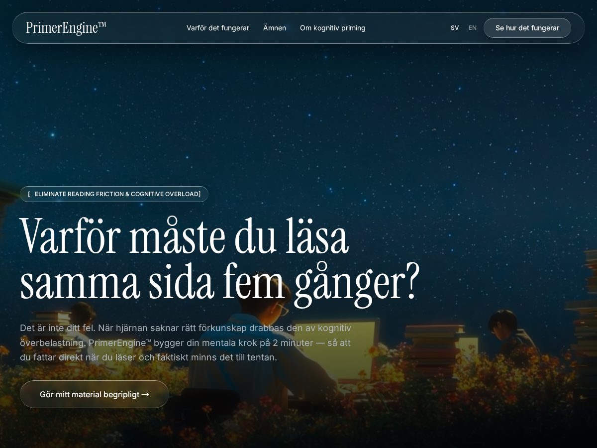 Landing-page snapshot of primerengine.com