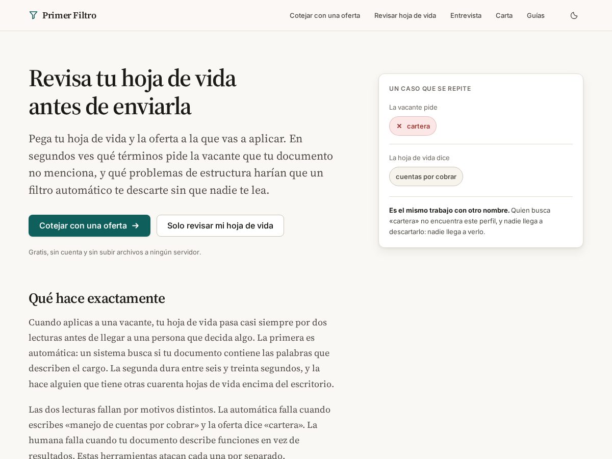 Landing-page snapshot of primerfiltro.org