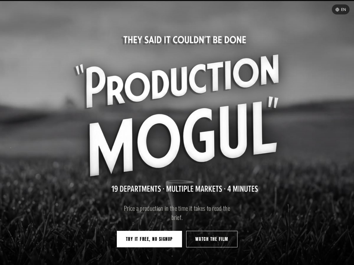 Landing-page snapshot of productionmogul.com