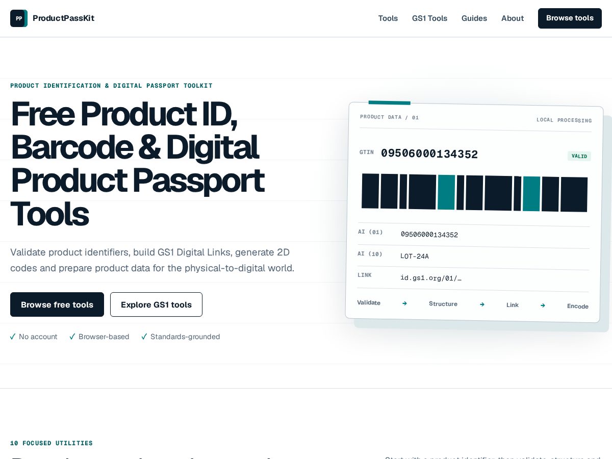 Landing-page snapshot of productpasskit.com