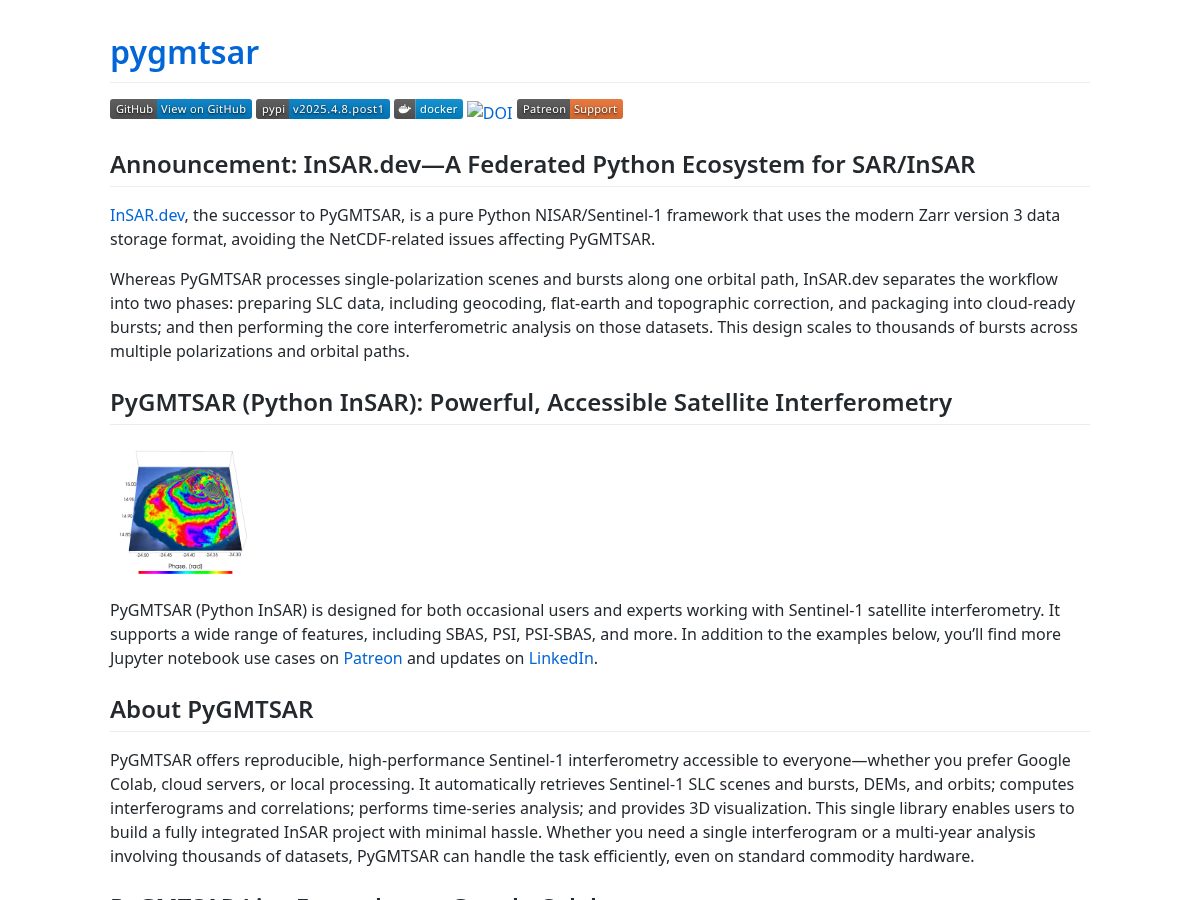 Landing-page snapshot of pygmtsar.dev