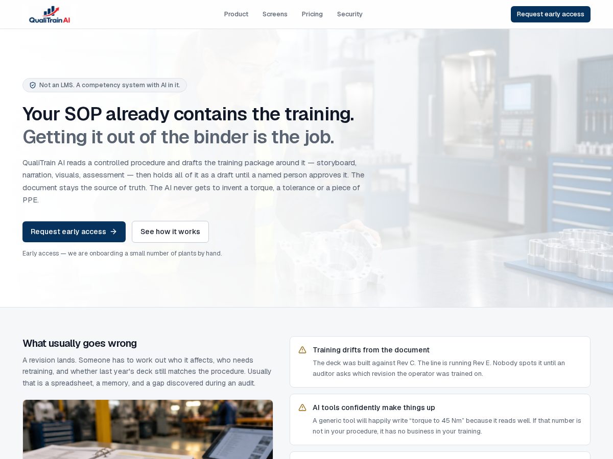 Landing-page snapshot of qualitrainai.com
