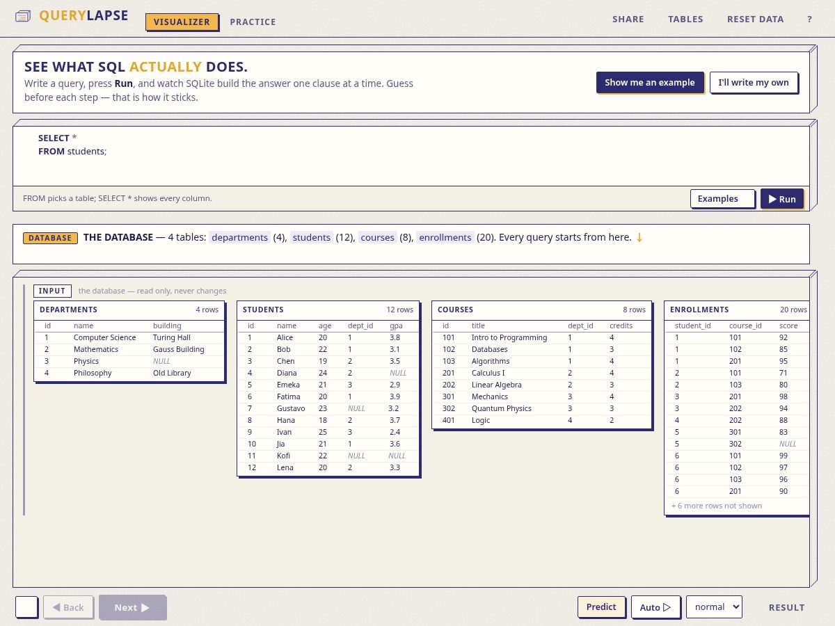 Landing-page snapshot of querylapse.app