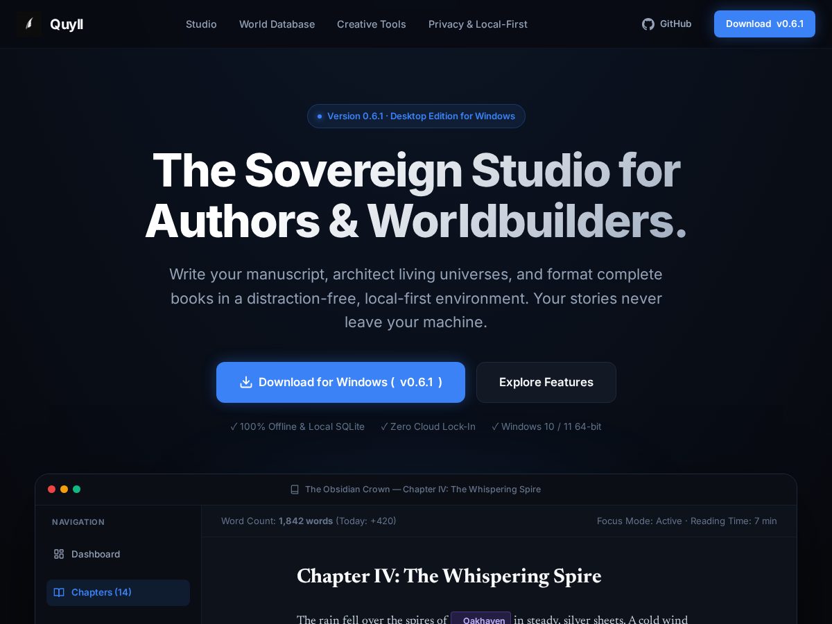 Landing-page snapshot of quyll.app