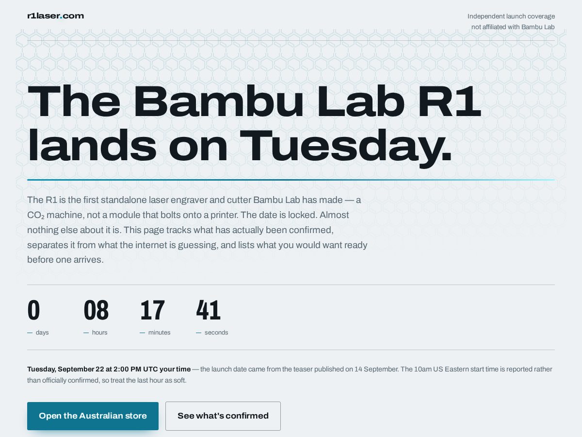 Landing-page snapshot of r1laser.com